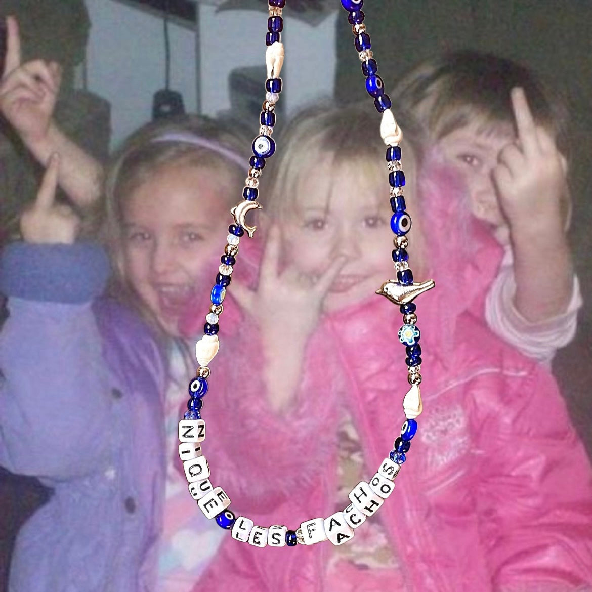 collier bleu n*ik lé fachos (msg personnalisable)